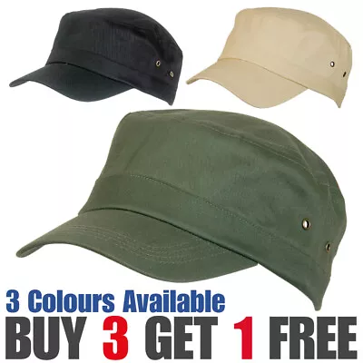 Mens Ladies Womens Girls Military Army Style Cap Plain Cotton Cadet Combat Hat • £3.99