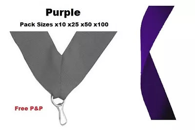 PURPLE MEDAL RIBBONS LANYARDS WITH CLIP 22mm WOVEN PACKS OF 10/25/50/100 • £2.49