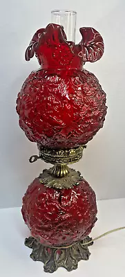 Vintage Fenton Cranberry Poppy 'Gone With The Wind' Lamp • $525