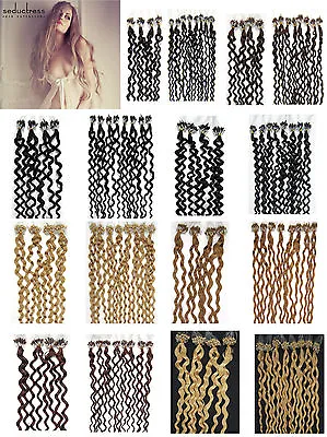 100S Silicone Micro Loop Ring Beads Link Remy Human Hair Extensions Curly 20inch • $37.80