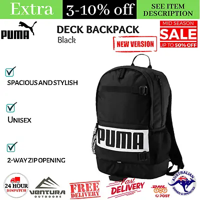 $36.64 • Buy Puma Unisex Deck Backpack Black 2 Way Zip Padded Back Adjustable Straps W/Handle