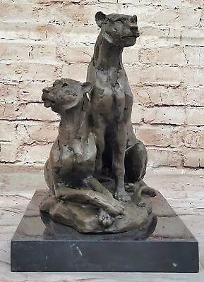 Milo`s Handcrafted Wildlife Art: Two Mountain Lion Bronze Sculpture Fine Sale • $314.65