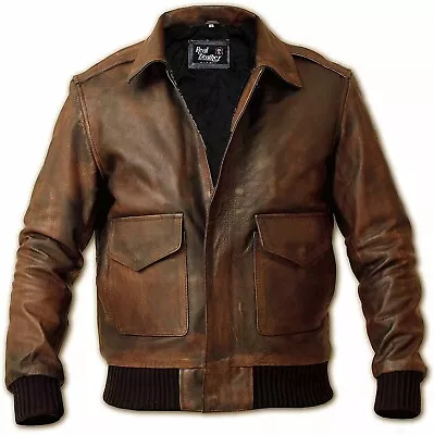 A-2 G-1 Brown Bomber Aviator Distressed Air Force Flight Leather Jacket Men's • $25.78