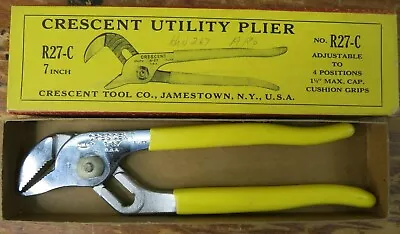 Vintage NOS R27-C Crescent Utility Adjustable Plier 7  Yellow Handles • $59.99