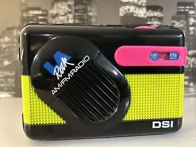 Vintage 80s LA Rock Portable AM/FM Radio W/ Built Speaker Rare Black Pink Yellow • $479