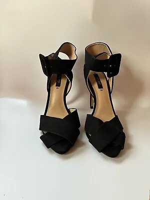 Zara Basic Size 38 Womens Black Suede Buckle Ankle Strap Open Toe Heels • $11