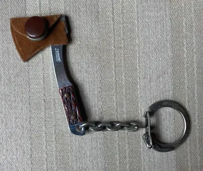 Vintage Mini Bowie HATCHET AXE Keychain Key Ring And Snap Faux Suede Cover • $19.95