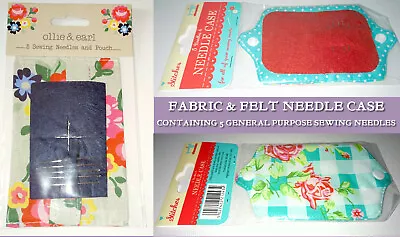 5 NEEDLES IN POUCH Fabric & Felt WALLET Floral NAVY BEIGE Pink Aqua SEWING ETUI • £2.99