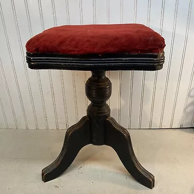 VTG Antique Parker Meride NC Piano Vanity Stool Red Velvet Adjustable Swivel • $161.99