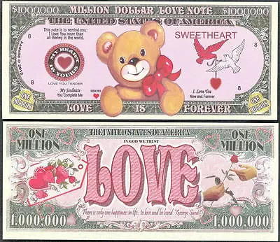 MILLION DOLLAR LOVE NOTE - VALENTINE SWEETHEART NOVELTY BILL -Lot Of 2 BILLS  • $2.49