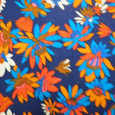 Vintage Retro 60's 70's Mod Floral 1 3/4 Y Blue Red Orange Bottom Weight Fabric • $34.99