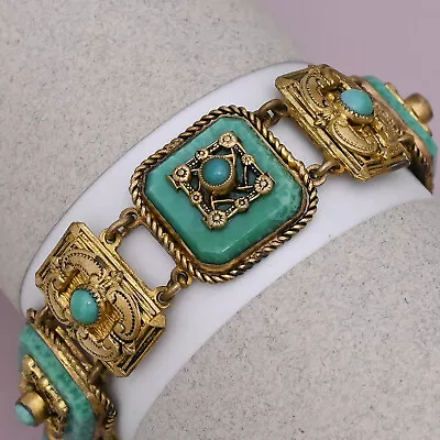 Vintage 1930s Art Deco Czech Peking Glass Link Bracelet • $11.50