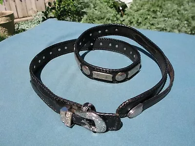 Tony Lama Mens Black Leather Belt Silver Conchos Western Size 42 VERY NICE • $45