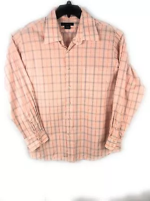 J Ferrar Men's Extra Large Button Up Long Sleeve Orange Blue Cotton Shirt A15 • $3.75