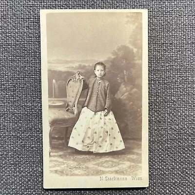 CDV Photo Antique Carte De Visite Girl Hoop Skirt Dress Overcoat Jewelry Germany • $15