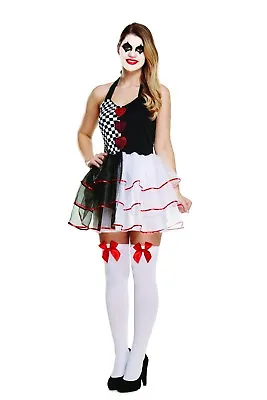 ADULT JESTER EVIL FEMALE COSTUME Ladies Fancy Dress Clown Scary Halloween UK • £11.13