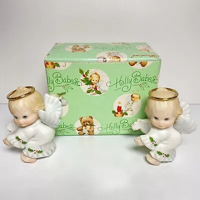 Vintage Morehead Enesco Holly Babes 1985 Set Of 2 Angel Candle Climbers #16764 • $24.85