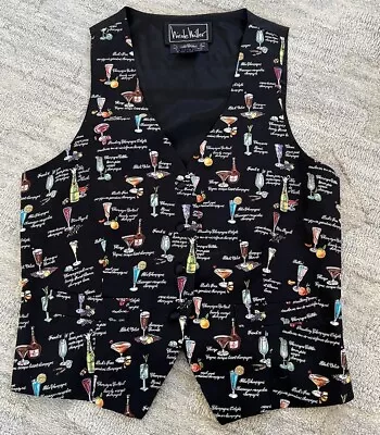 Vtg 90s Nicole Miller Silk Vest Champagne Cocktails Bar Print Sz Medium • $39.99