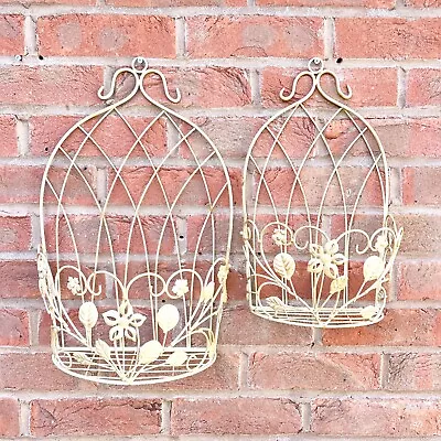 Metal Garden Wall Planters Set Of 2 Hanging Plant Pot Holders Vintage Art Decor • £27