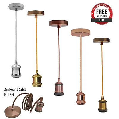 Vintage Industrial  Pendant Lamp Bulb Holder Ceiling Rose Light E27 Fitting Kit • £5.89