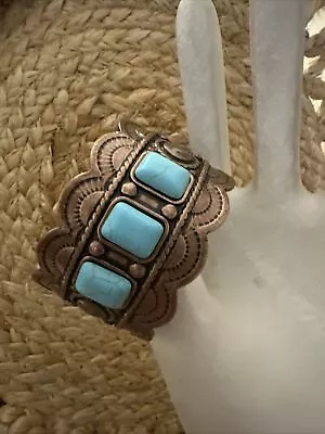 J CREW Turquoise Brass Turquoise Large Cuff South Western Bracelet NWOT New💗229 • $39