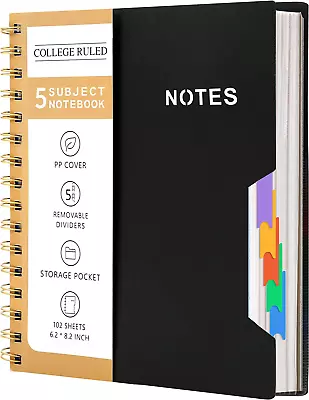 5 Subject Notebook College Ruled 6'' X 8'' Hardcover Spiral Lined Notebook  • $20.99