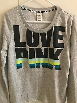 $19.99 • Buy Victoria Secret PINK Crew Neck Pullover Sweatshirt M Logo Rainbow Raw Edge Women
