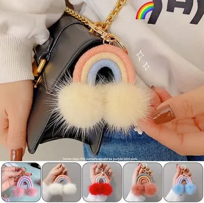 Fluffy Rainbow Clouds Keychains - Mink Hair Ball Keyrings Women Fashion Keychain • $26.83