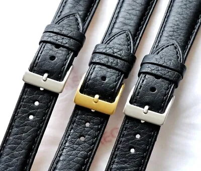 BEST 17mm To 19mm Leather Watch Strap Black Calf Buffalo Grain QUALITY ELEGANCE • £14.95