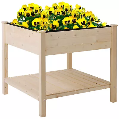 Outsunny Elevated Garden Planting Bed Stand Outdoor Flower Box W/ Storage Shelf • £24