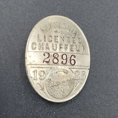 Vintage 1926 Minnesota Licensed Chauffeur Pinback Badge #2896 • $25