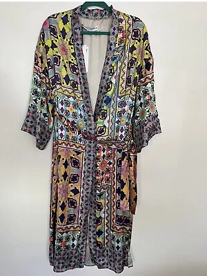 NWT Zara Women's Kimono Robe Style VibrantPrint Midi Open Front With Tie Size S • $45