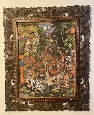 Puspa Ubud Bali Painting Vintage Village 15.5 X  11 3/4  Or 17 X 21 W/Frame • $500