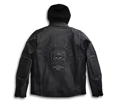 Men’s Harley Davidson 3 In 1 Skull Genuine Cowhide Biker Leather Jacket • $214.99