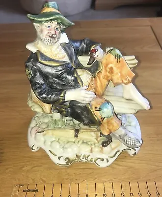 Vintage Capodimonte Figurine Bench Figure Tramp Hobo Pipe Smoking Italy • £10