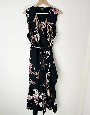 City Chic Womens Plus Size M 18 Wrap Dress Black Floral Sleeveless Ruffle Cotton • $25