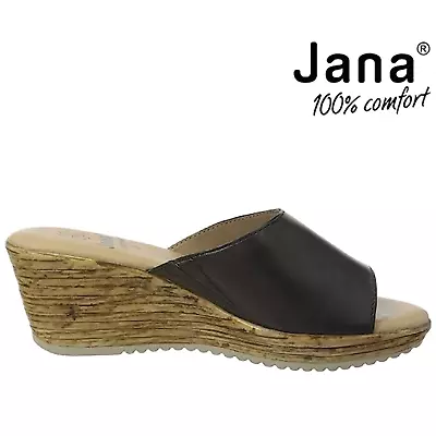 Jana Mules Sandals Shoes Size UK 5 Leather 100% Comfort Wedges Slip On - Black • £27