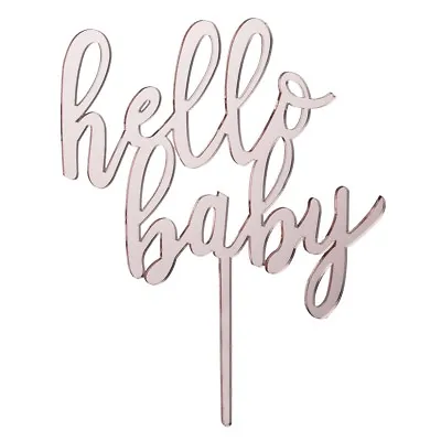 Hello Baby - Oh Baby - Baby Shower Acrylic Cake Topper Mirror Rose Gold • $8.40