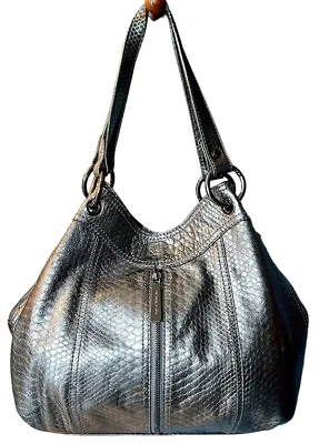 Michael Kors Mosley Silver Python Embossed Leather Purse Shoulder Bag • $34.99