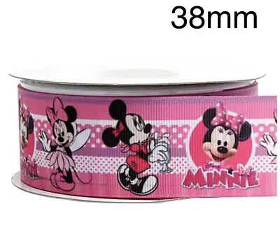 38mm MINNIE MOUSE Grosgrain Ribbon For DIY Crafts Hair Bows Cake Decorating UK • £2.25