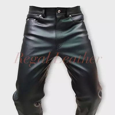 Gay Men's Black Leather Pants Genuine Lambskin Leather Slim Fit Party Wear Pants • $98