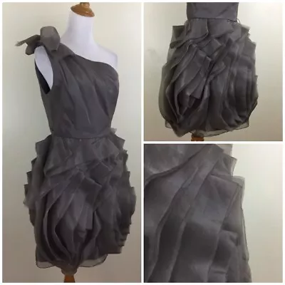 NWOT WHITE By VERA WANG Gray Womens Sz 6 One Shoulder Layered Applique Hem Dress • $79.20