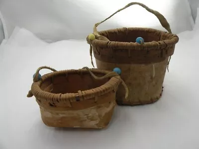 Vintage Native American Indian Birch Bark Baskets 4  X 2.5  ~ 3  X 2  Old Small • $27