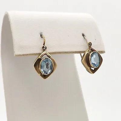 Victorian 333 8k Gold Irish Front Closure Blue Drop Earrings March Birthstone • $274.55