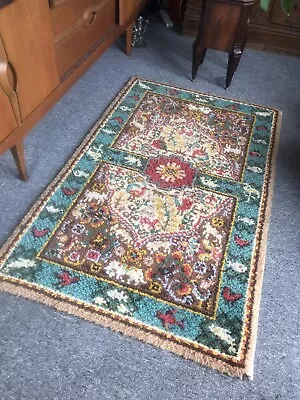 £125 • Buy Vintage 1970s Woven Wool Rug Long Pile 150cm X 95cm Mid Century