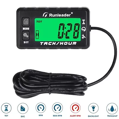 Digital Tachometer Hour Meter Maintenance MAX RPM Record  For Lawn Mower ATV UTV • $21.35