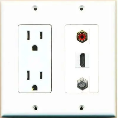 [ 2 GANG ] 15 Amp Duplex Power Outlet HDMI Coax Cable TV RCA Red Wall Plate • $18.51