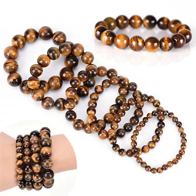 6~10mm Tiger Eye Bracelets Men Natural Stone Beads Charm Bracelet Jewelry Gift • $8.99