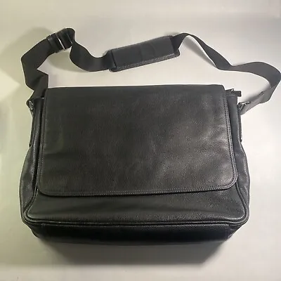 Banana Republic Black Leather Work Messenger Briefcase Laptop Bag Cross Body • $47