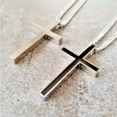 SILVER Or BLACK CROSS CRUCIFIX CHRISTIAN Pendant 925 Sterling 20  Necklace Men • $13.99